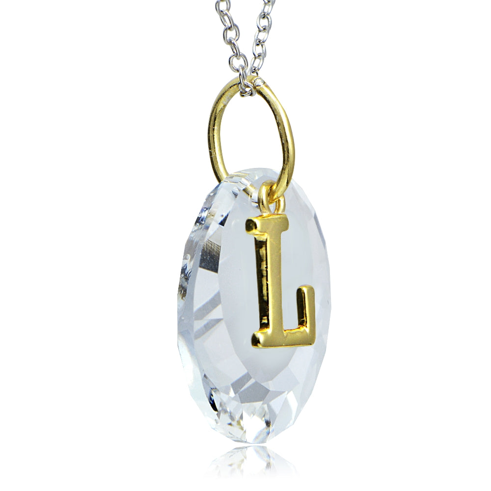 Sterling Silver Two-Tone "N" Initial Necklace made with Swarovski Elements, 18"-3