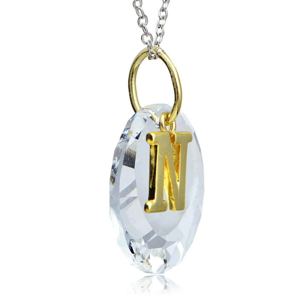 Sterling Silver Two-Tone "R" Initial Necklace made with Swarovski Elements, 18"-3