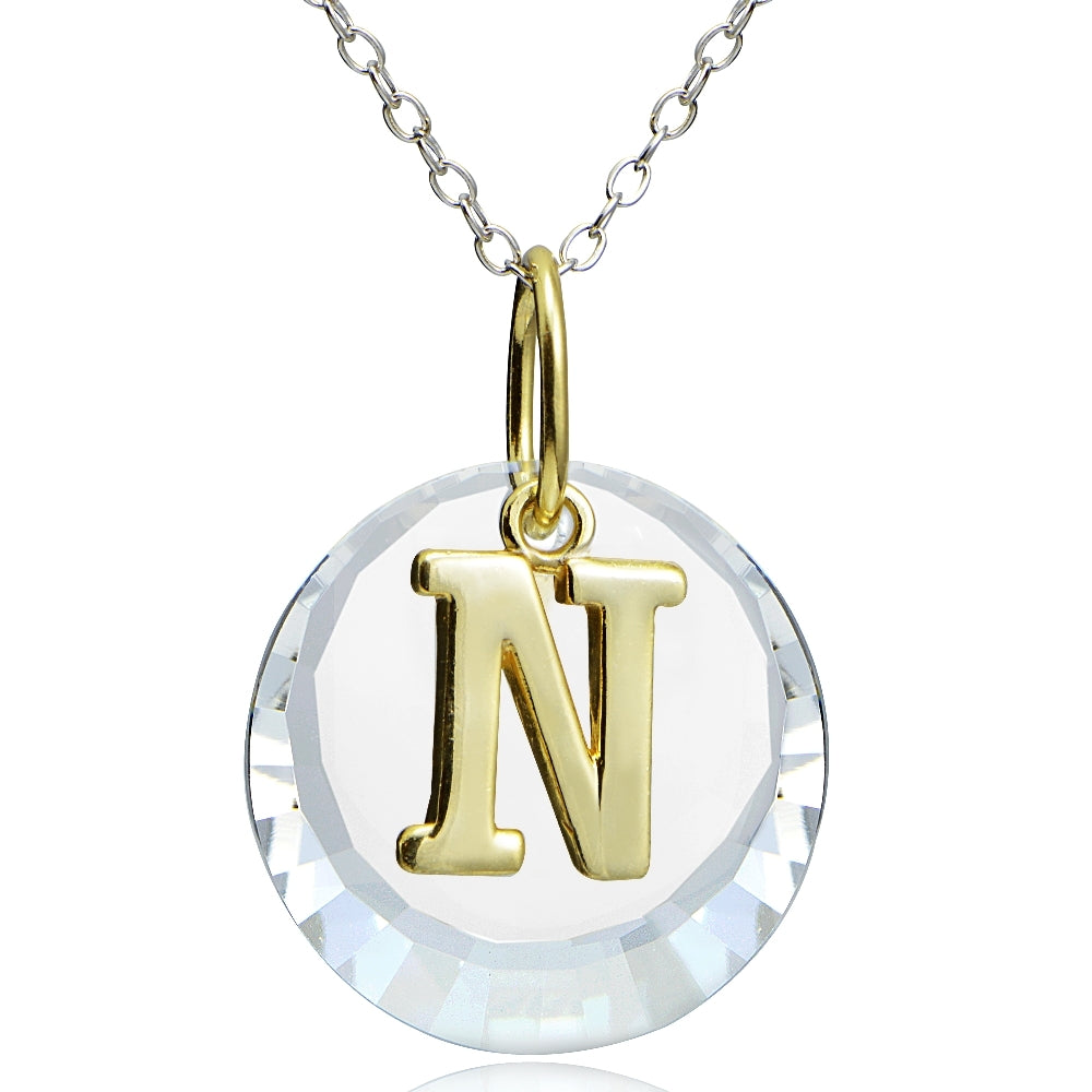 Sterling Silver Two-Tone "R" Initial Necklace made with Swarovski Elements, 18"-5