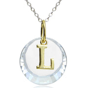 Sterling Silver Two-Tone "R" Initial Necklace made with Swarovski Elements, 18"