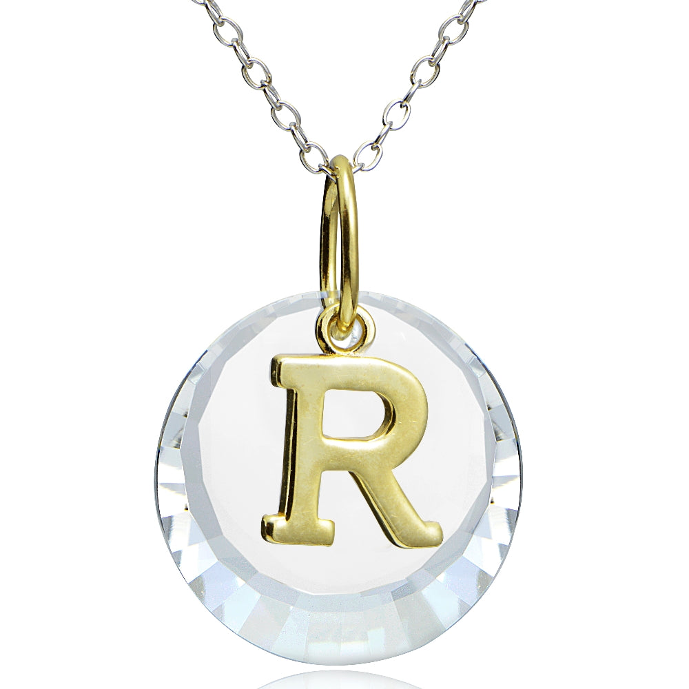 Sterling Silver Two-Tone "T" Initial Necklace made with Swarovski Elements, 18"-2