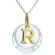 Sterling Silver Two-Tone "T" Initial Necklace made with Swarovski Elements, 18"