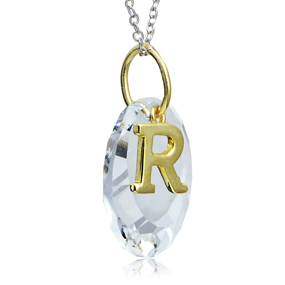 Sterling Silver Two-Tone "T" Initial Necklace made with Swarovski Elements, 18"-3