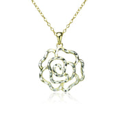 Yellow Gold Flashed Sterling Silver Two-Tone Diamond-cut Rose Flower Pendant Necklace
