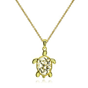 Two-Tone Yellow Gold Flashed Sterling Silver Polished Sea Turtle Filigree Pendant Necklace