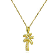 Two-Tone Yellow Gold Flashed Sterling Silver Polished Palm Tree Summer Filigree Pendant Necklace
