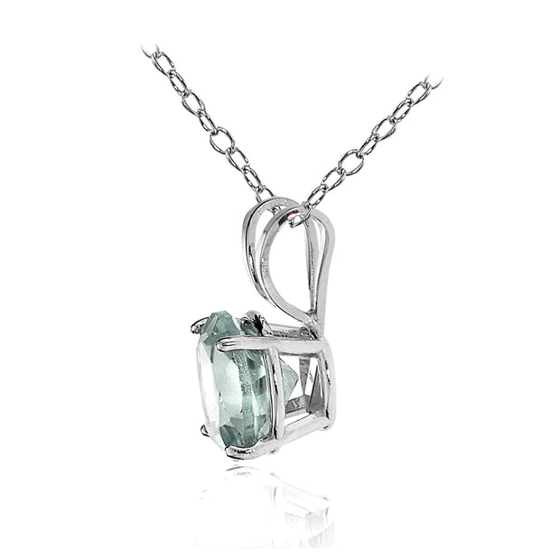 14k White Gold Green Amethyst 5mm Round Solitaire Necklace