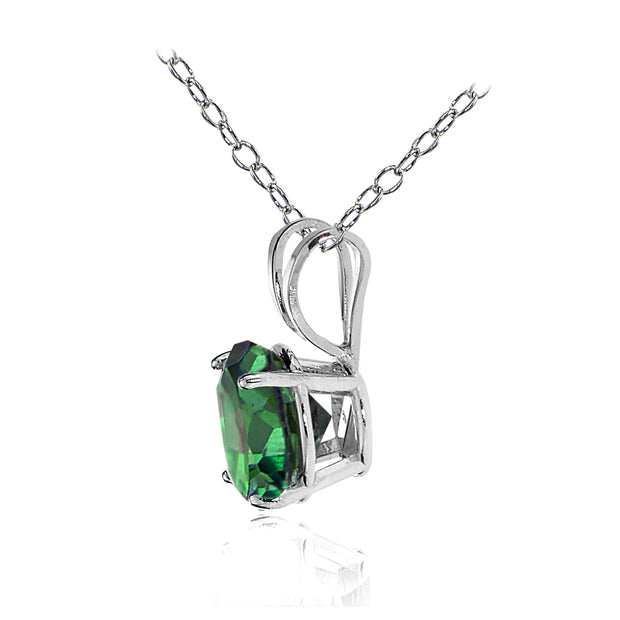 14k White Gold Green Mystic Topaz 5mm Round Solitaire Necklace