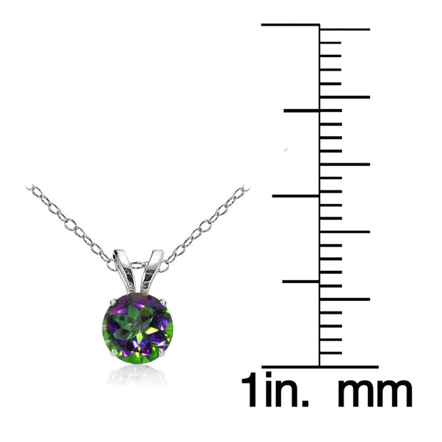 14k White Gold Green Mystic Topaz 5mm Round Solitaire Necklace