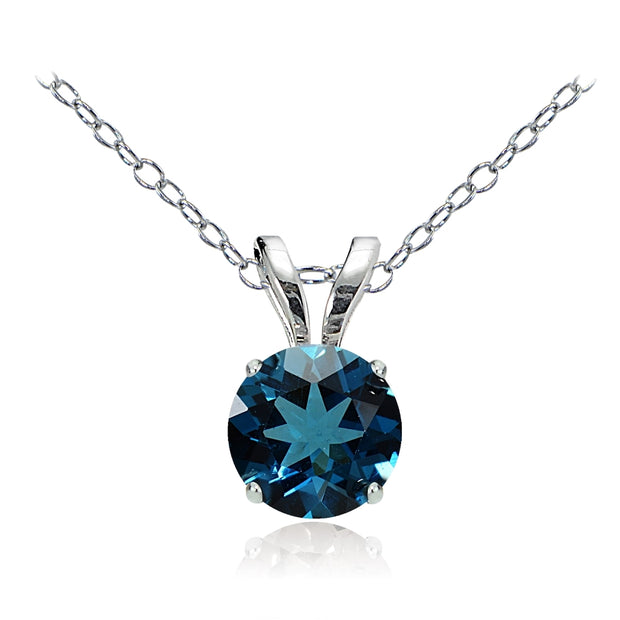 14k White Gold London Blue Topaz 5mm Round Solitaire Necklace