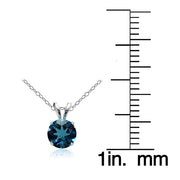 14k White Gold London Blue Topaz 5mm Round Solitaire Necklace
