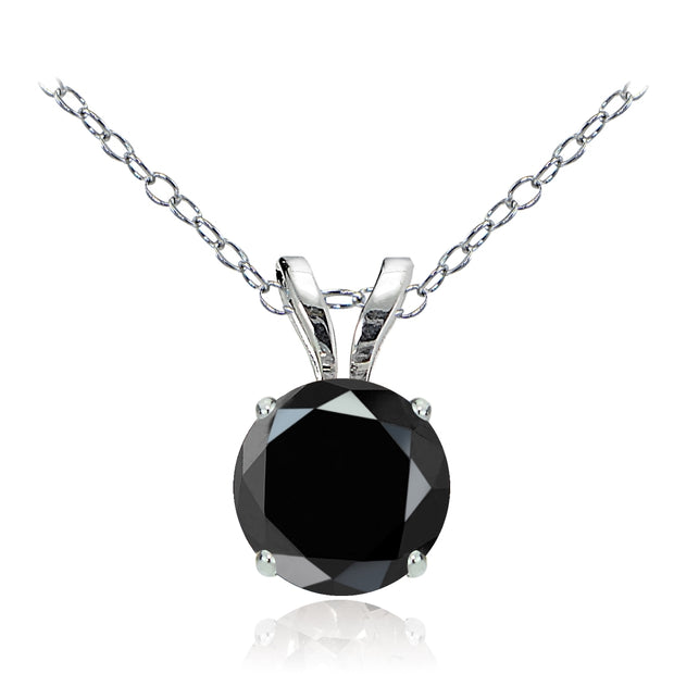 14k White Gold Black Spinel 6mm Round Solitaire Necklace