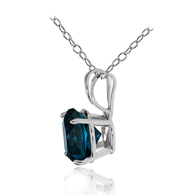 14k White Gold London Blue Topaz 6mm Round Solitaire Necklace