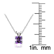 14k White Gold African Amethyst 5mm Princess-Cut Pendant Necklace