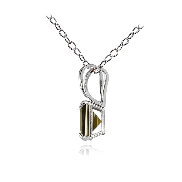 14k White Gold Smoky Quartz 5mm Princess-Cut Pendant Necklace