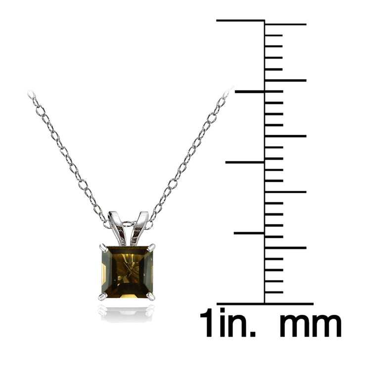 14k White Gold Smoky Quartz 5mm Princess-Cut Pendant Necklace