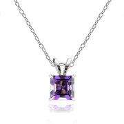14k White Gold African Amethyst 6mm Princess-Cut Pendant Necklace