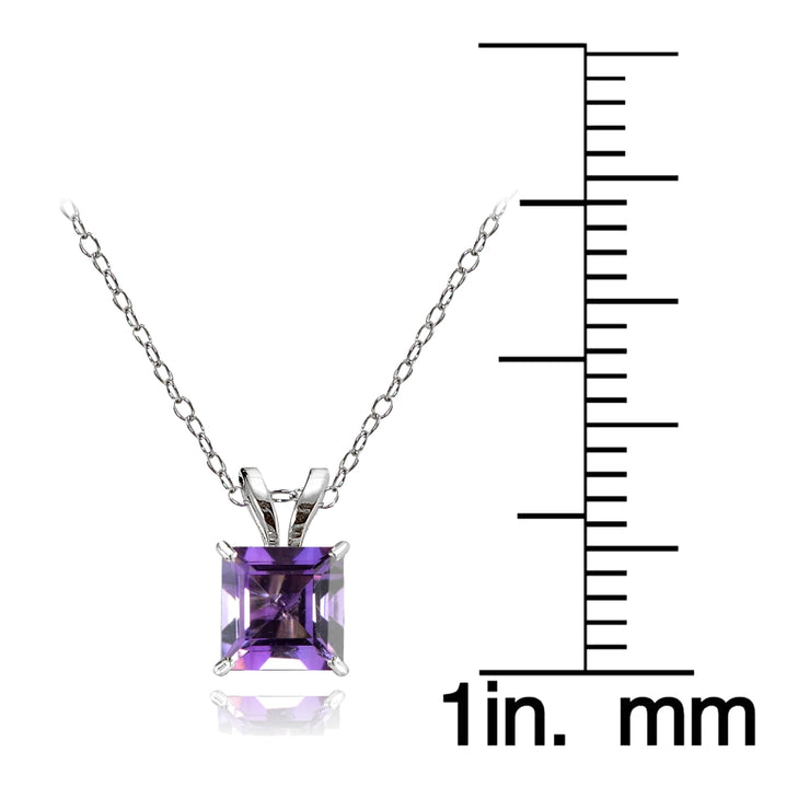 14k White Gold African Amethyst 6mm Princess-Cut Pendant Necklace