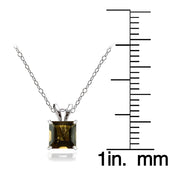 14k White Gold Smoky Quartz 6mm Princess-Cut Pendant Necklace