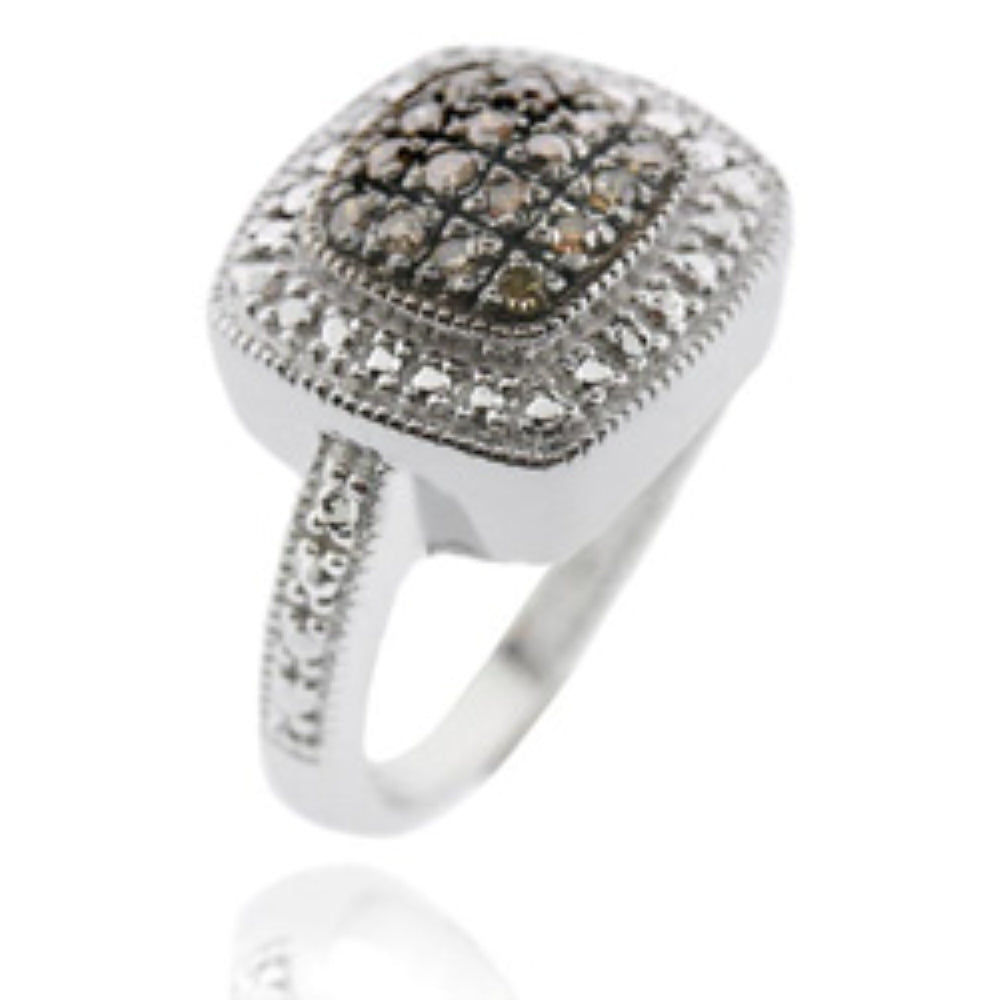 Sterling Silver 1/ ct tdw Champagne Diamond Square Ring-2