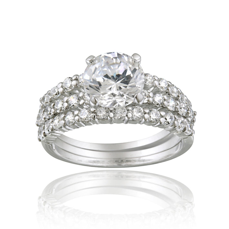 Sterling Silver Round CZ Bridal Engagement Stackable Ring Set