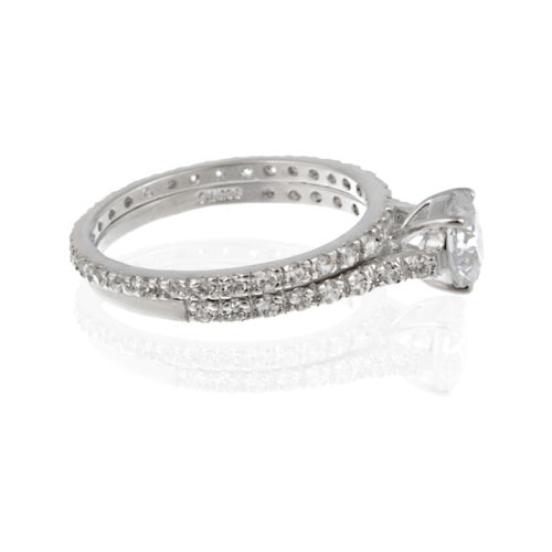 Sterling Silver Round CZ Bridal Engagement Ring Set-2