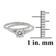 Sterling Silver Round CZ Bridal Engagement Ring Set