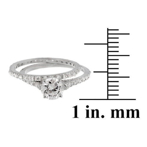 Sterling Silver Round CZ Bridal Engagement Ring Set