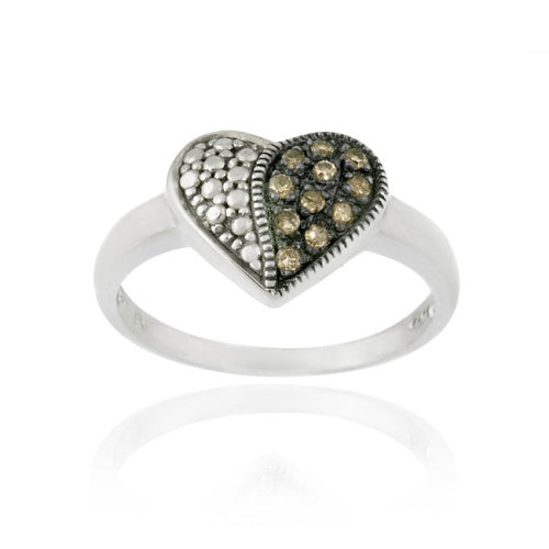 Sterling Silver 1/ ct. tdw Champagne Diamond Heart Ring