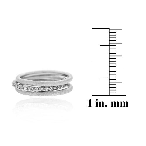 Sterling Silver Satin Brushed Cubic Zirconia Stackable Rings