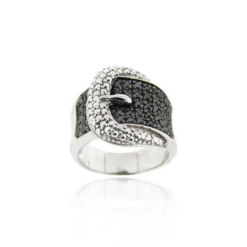 Sterling Silver Black Diamond .43 ct tdw Belt Buckle Ring