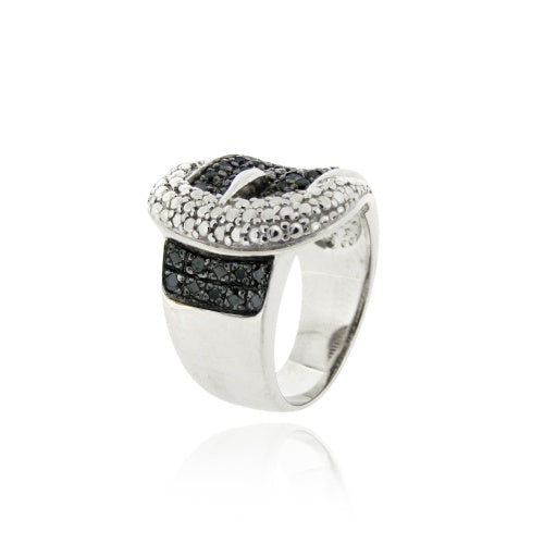 Sterling Silver Black Diamond .43 ct tdw Belt Buckle Ring-2