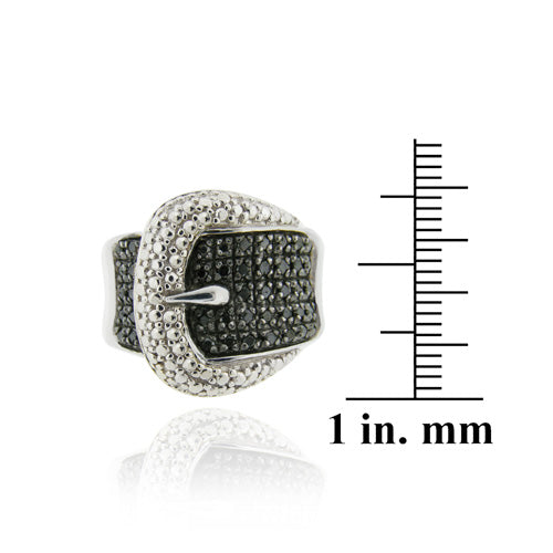 Sterling Silver Black Diamond .43 ct tdw Belt Buckle Ring-3