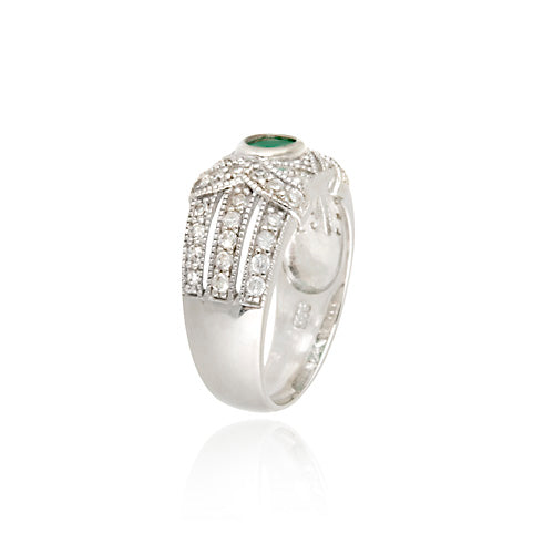 Sterling Silver Emerald & CZ Vintage Band Ring-2