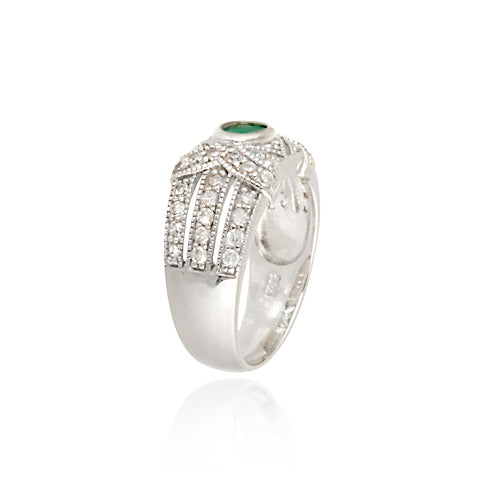 Sterling Silver Emerald & CZ Vintage Band Ring