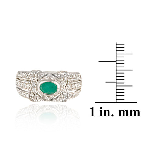Sterling Silver Emerald & CZ Vintage Band Ring-3