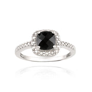 Sterling Silver 2ct Black Spinel & Diamond Accent Square Ring