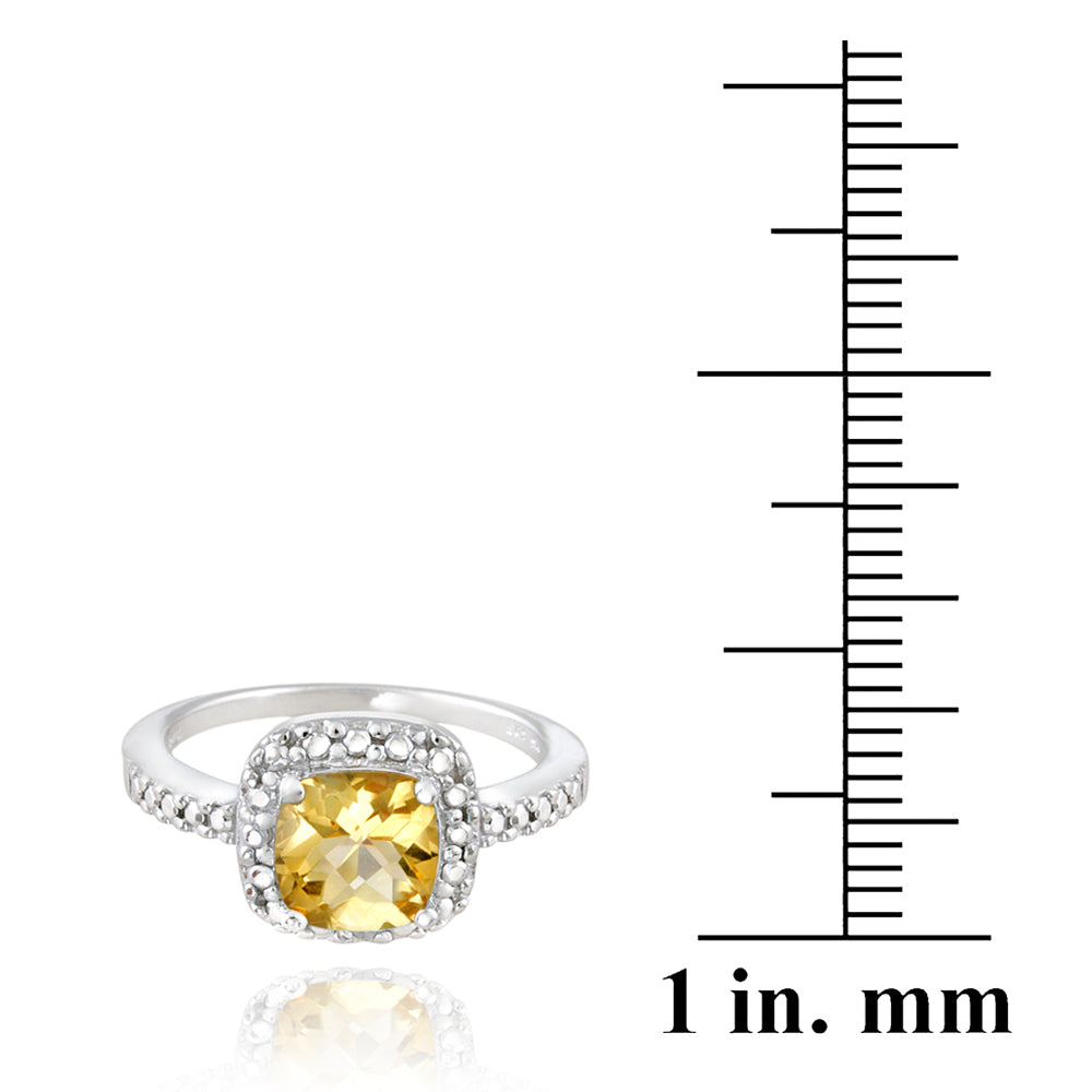 Sterling Silver Citrine & Diamond Accent Square Ring-3