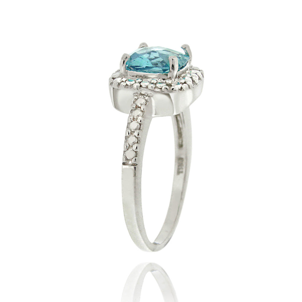 Sterling Silver Swiss Blue Topaz & Diamond Accent Square Ring-2
