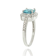 Sterling Silver Swiss Blue Topaz & Diamond Accent Square Ring