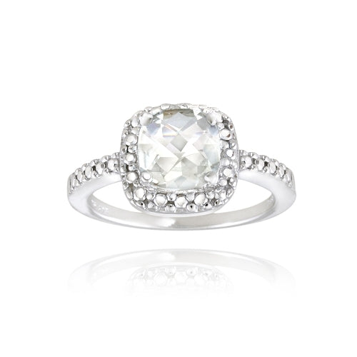 Sterling Silver 2.1ct White Topaz & Diamond Accent Square Ring