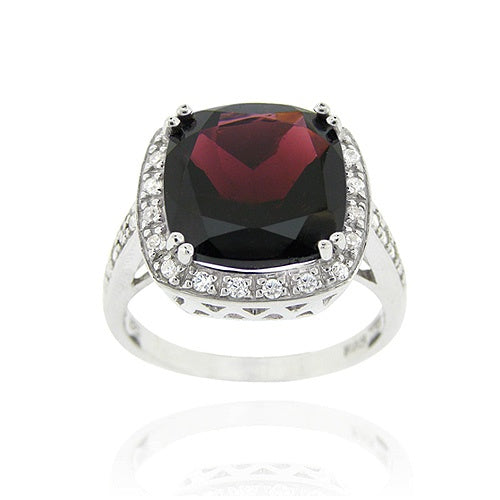 Sterling Silver ct. TGW Garnet & CZ Square Cocktail Ring