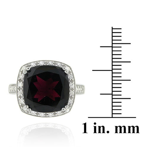 Sterling Silver ct. TGW Garnet & CZ Square Cocktail Ring-3