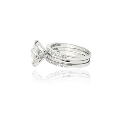Sterling Silver Square CZ Wedding Engagement Stackable Ring Set-2