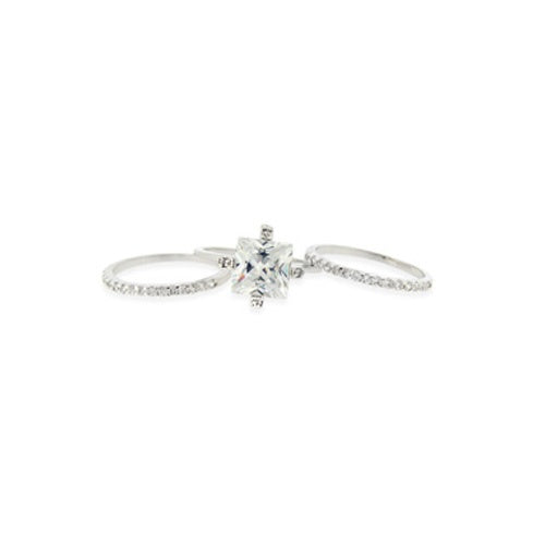 Sterling Silver Square CZ Wedding Engagement Stackable Ring Set-3