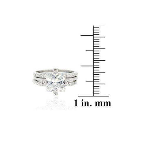 Sterling Silver Square CZ Wedding Engagement Stackable Ring Set