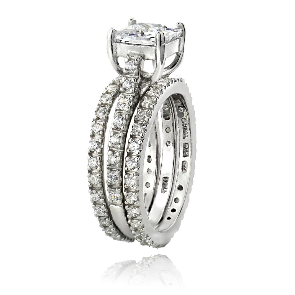 Sterling Silver Square CZ Wedding Engagement Ring Set-3