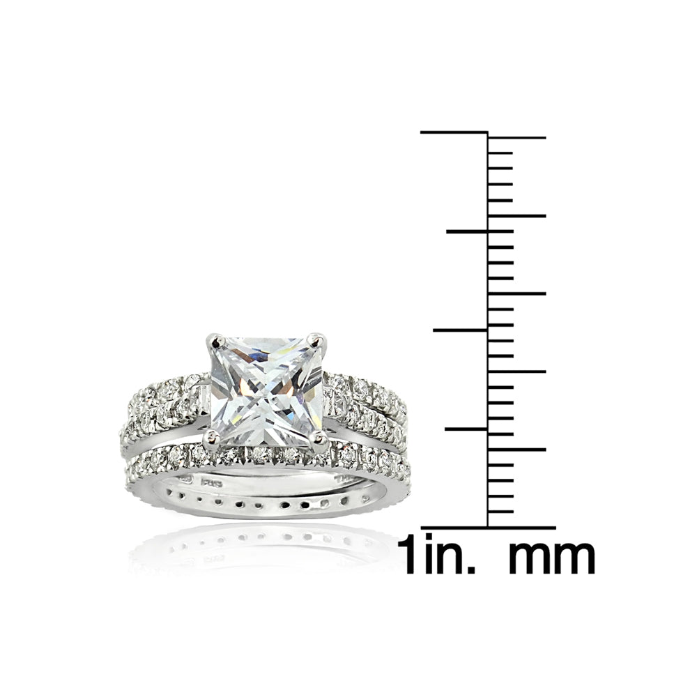 Sterling Silver Square CZ Wedding Engagement Ring Set-4