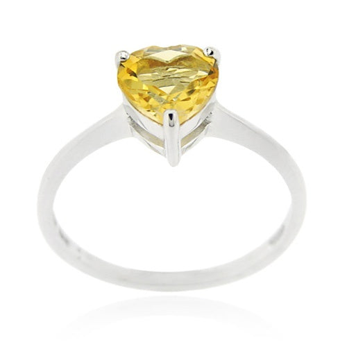 Sterling Silver Citrine Solitaire Heart Ring