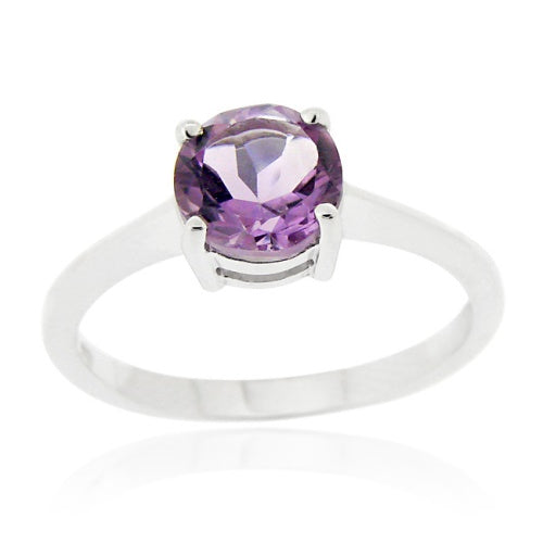Sterling Silver Amethyst Solitaire Round Ring